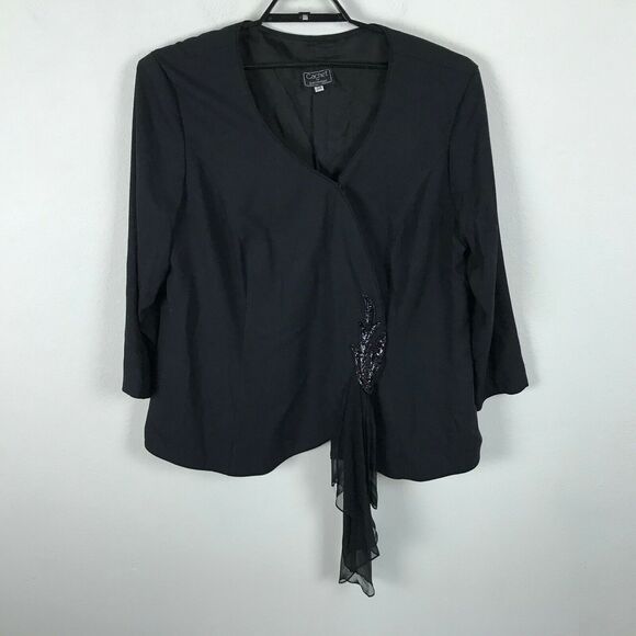 Vintage 1990s Cachet Bari Protas Blazer Plus Size 24 Black Sequin Chiffon Accent - Picture 2 of 8